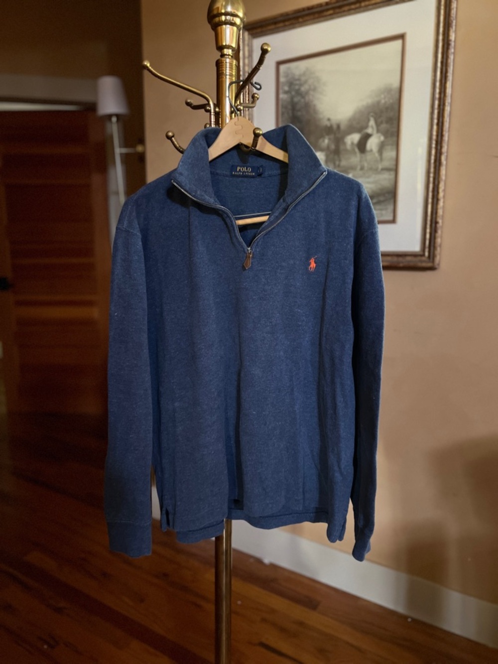 Ralph Lauren Men’s Navy Zip-Up Sweater with Orange Pony